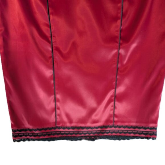 Vintage Le Chateaur Cranberry Satin Pencil Skirt With Black Lace Size M - Picture 5 of 10
